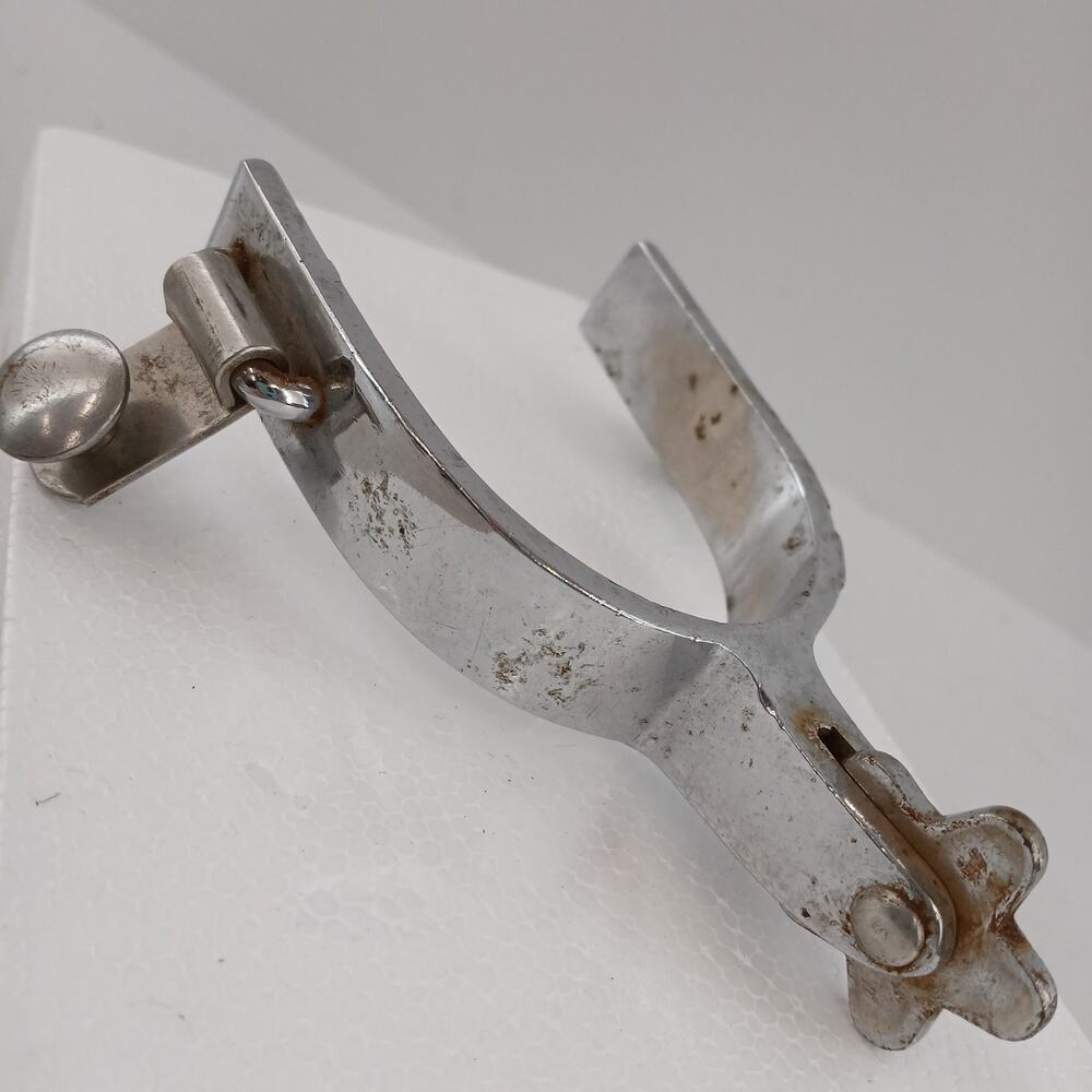 Engraved Vintage Western Spur w/ Star Rowel – Silver Tone Cowboy Collectible